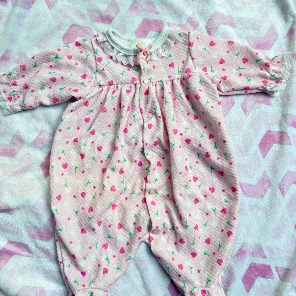 Secret Treasures Pink and Green Floral Footies